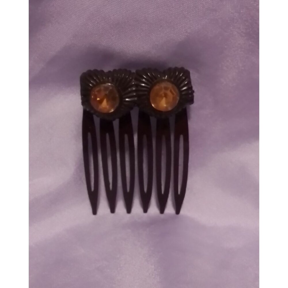 Vintage Hair Comb With Amber Gemstone Accents
